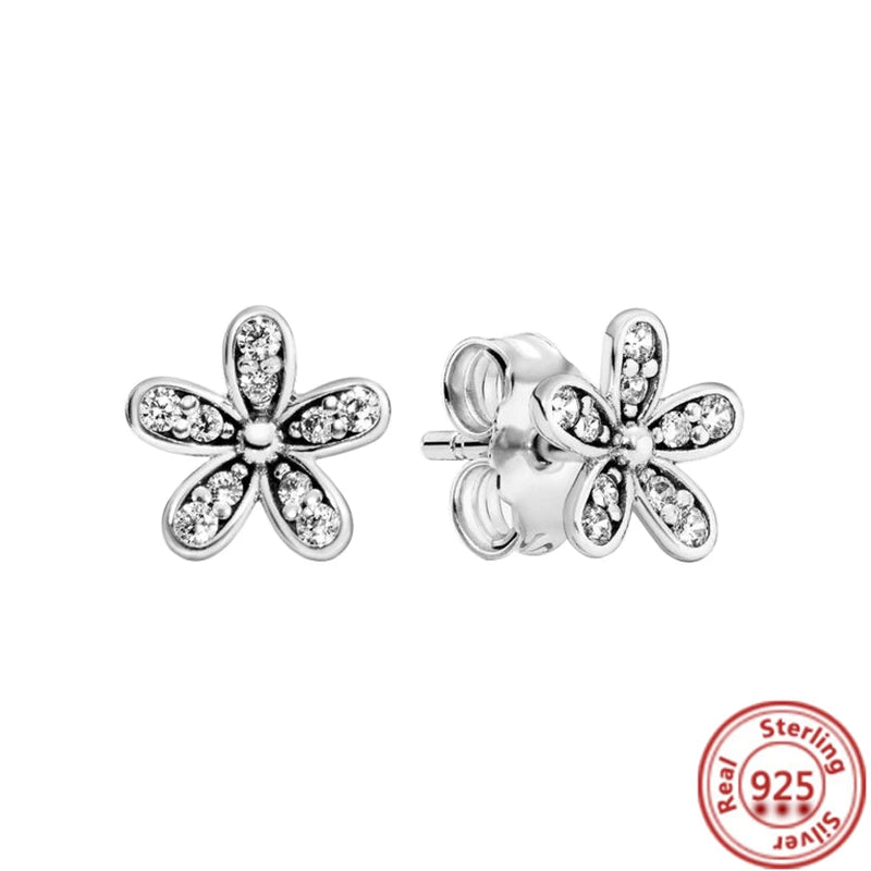 New 925 Sterling Silver Earring Feather Flowers Heart Pavé Infinite Shine Earrings Fit Original Brand Charms Jewelry Gifts Women