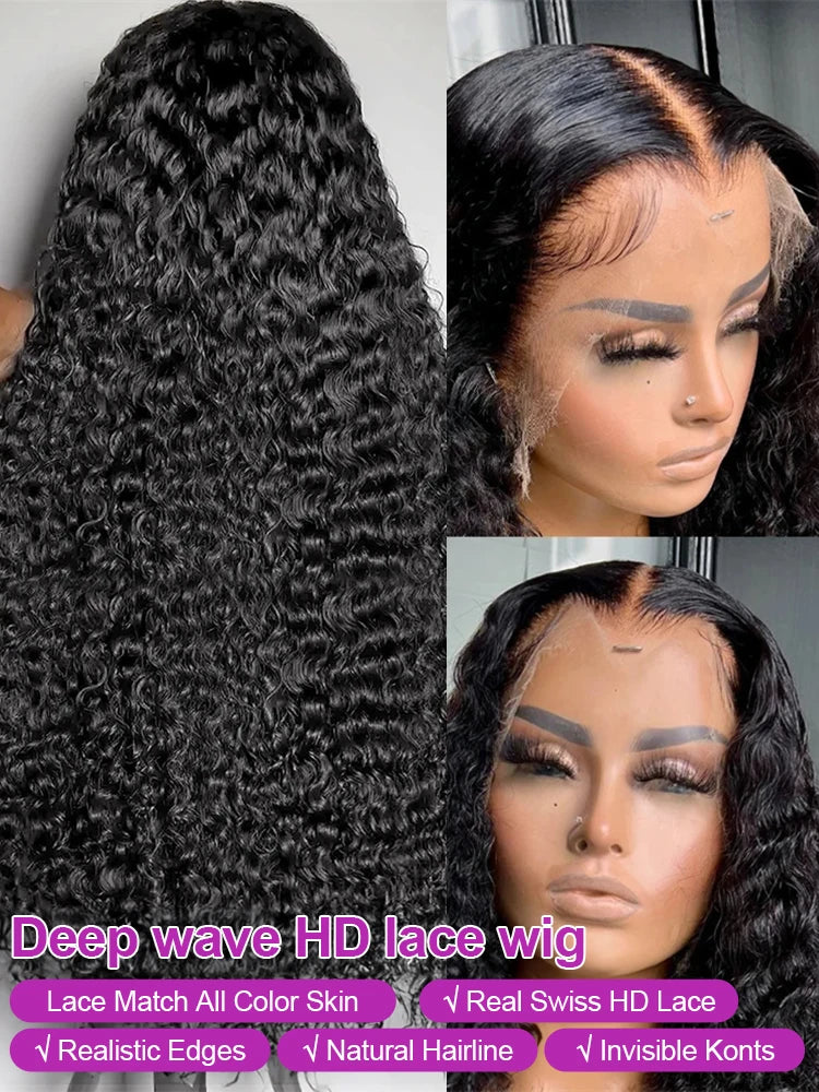 High Density 250% 40 50 Inch Deep Wave 13x6 HD Lace Front Human Hair Wig Loose Water Wave Curly 13x4 Lace Frontal Wig Human Hair SuperFye france / 40inches / 13x6 Lace Wig|200 Density SuperFye