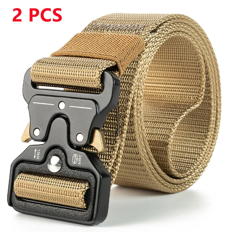 Men Belt Army Outdoor Hunting Tactical Multi Function Combat Survival High Quality Marine Corps Canvas For Nylon Male Luxury SuperFye 2PC 01 kahki / 120cm SuperFye