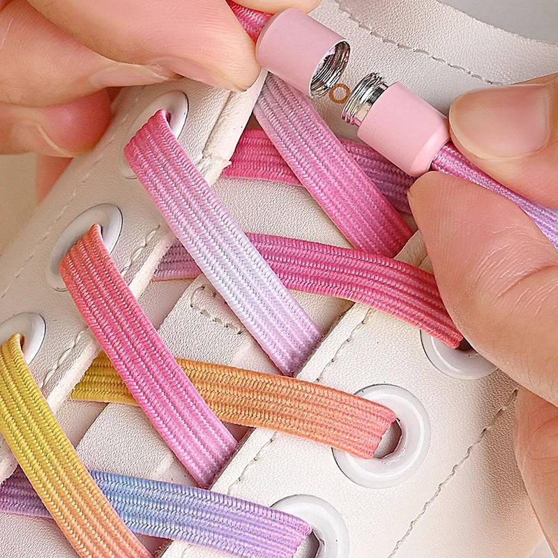 1Pair No Tie Shoe Laces Colorful Buckle Shoelaces Pearl Light Colorful Fashion Without Ties Elastic Laces Sneaker Kids Adult SuperFye pink SuperFye