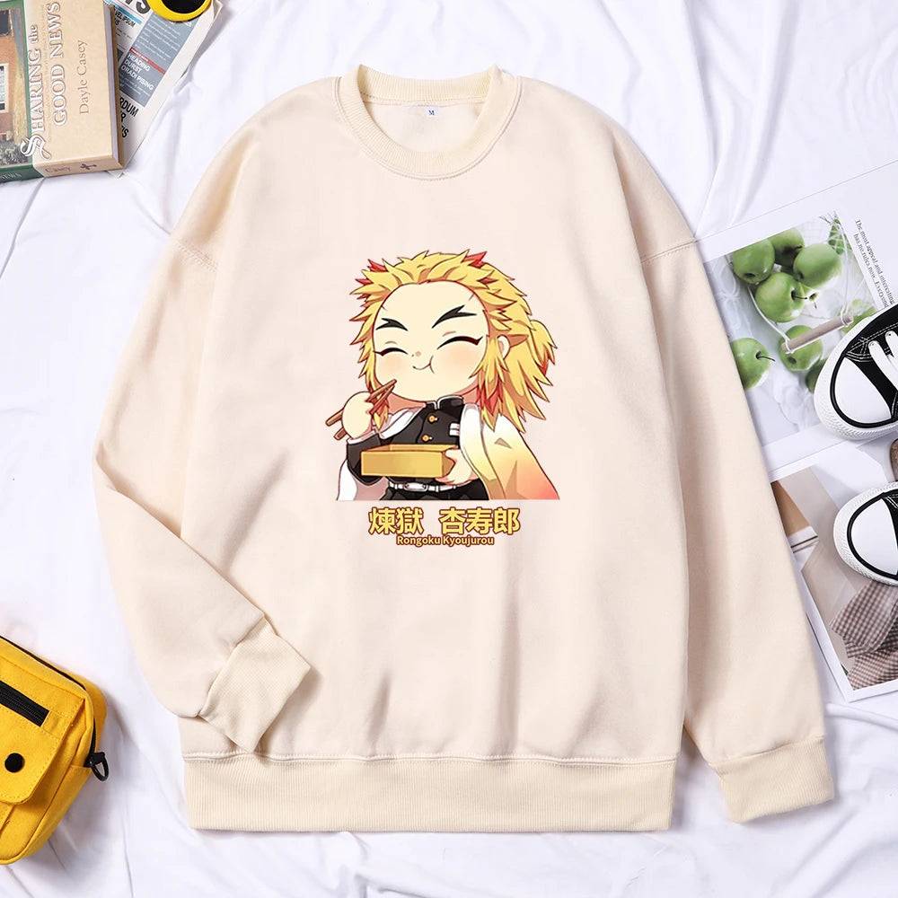 Demon Slayer Anime Rengoku Kyoujurou Women Sweater Autumn Trendy Hoody Crewneck Fleece Pullover Simple Loose Female Sweatshirt