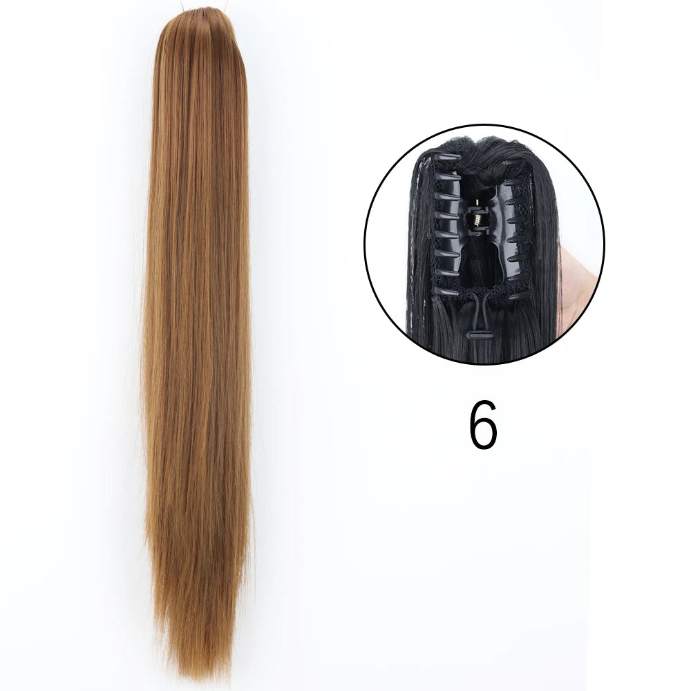 Synthetic Long Straight Claw Clip On Ponytail Hair Extensions 24Inch Heat Resistant Pony Tail Hair piece For Women Daily Party SuperFye S-6 / CHINA / 24inches-60cm SuperFye