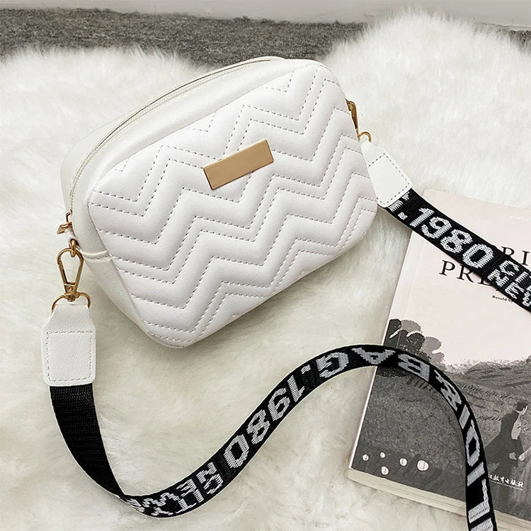 Wave Embroidery Square Bag Shoulder Strap With Printed Large Capacity Shoulder Crossbody Bag for Women SuperFye White SuperFye