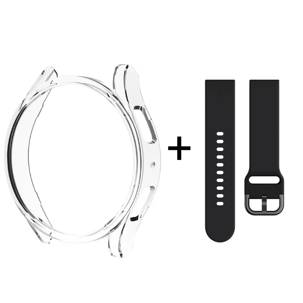 Strap+Case for Samsung Galaxy Watch 6/5/4 40mm 44mm PC Hollow Bumper for Galaxy Watch 4/6 Classic 42mm 46mm 43mm 47mm Band+Cover SuperFye Clear Black / Galaxy Watch 4 40mm SuperFye