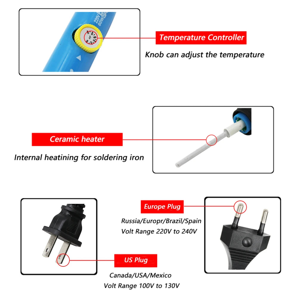 60W/80W Electric Soldering Iron Adjustable Temperature Digital Display Electronic Welding Repair Tools With Solder Tin Iron Tips SuperFye 80W Set-2 / 110V US Plug SuperFye