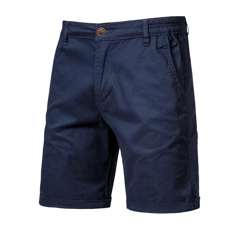 2021 New Summer 100% Cotton Solid Shorts Men High Quality Casual Business Social Elastic Waist Men Shorts 10 Colors Beach Shorts SuperFye Navy / 34 SuperFye