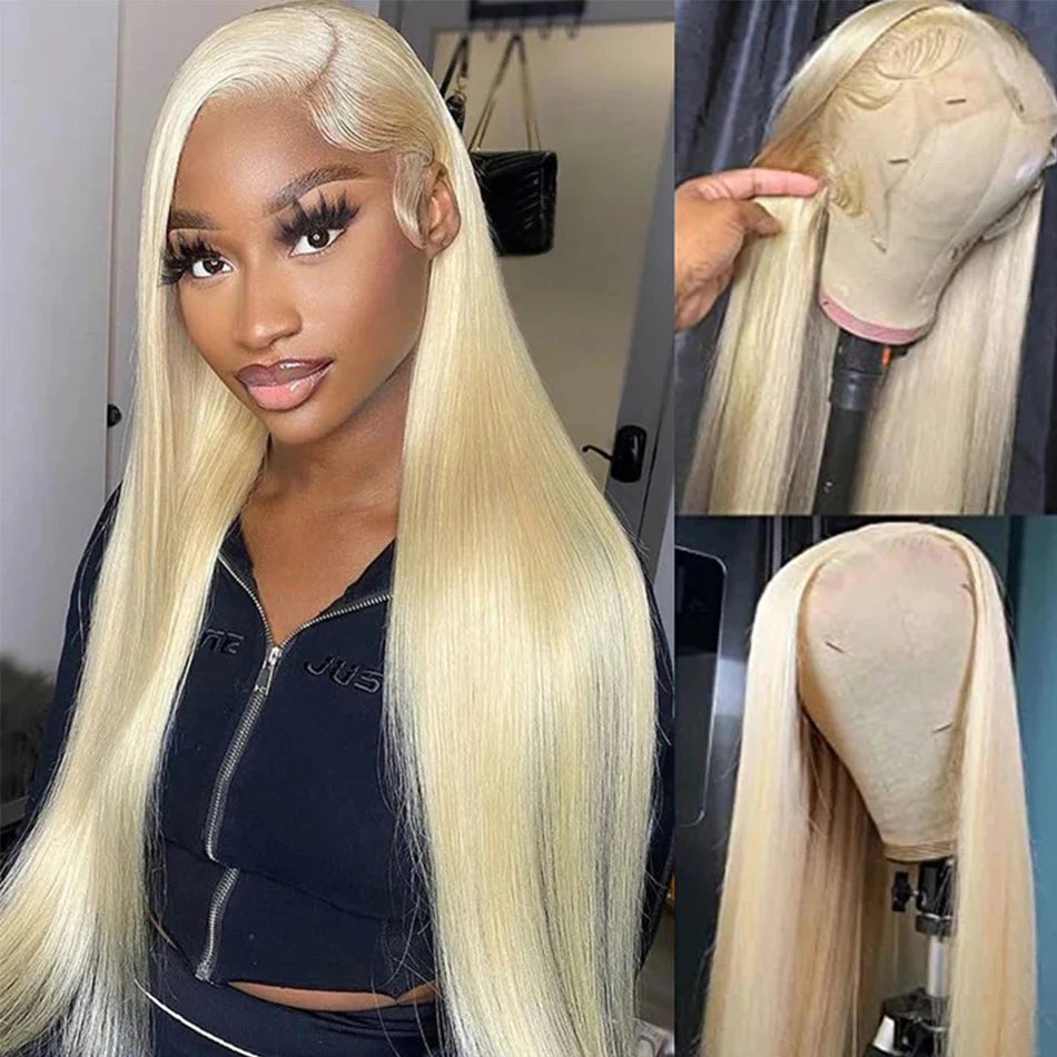 Blonde 613 13x6 Lace Frontal Wigs HD 613 Lace Front Human Hair Wigs For Women Pre pucked Straight Human Hair Wigs Can Be Dyed