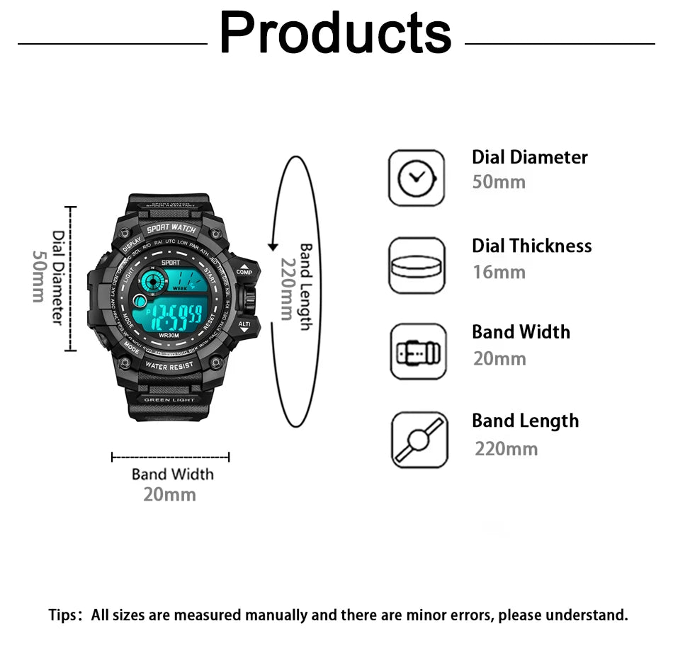 New Men LED Digital Watches Luminous Fashion Sport Waterproof Watches For Man Date Army Military Clock Relogio Masculino SuperFye black SuperFye