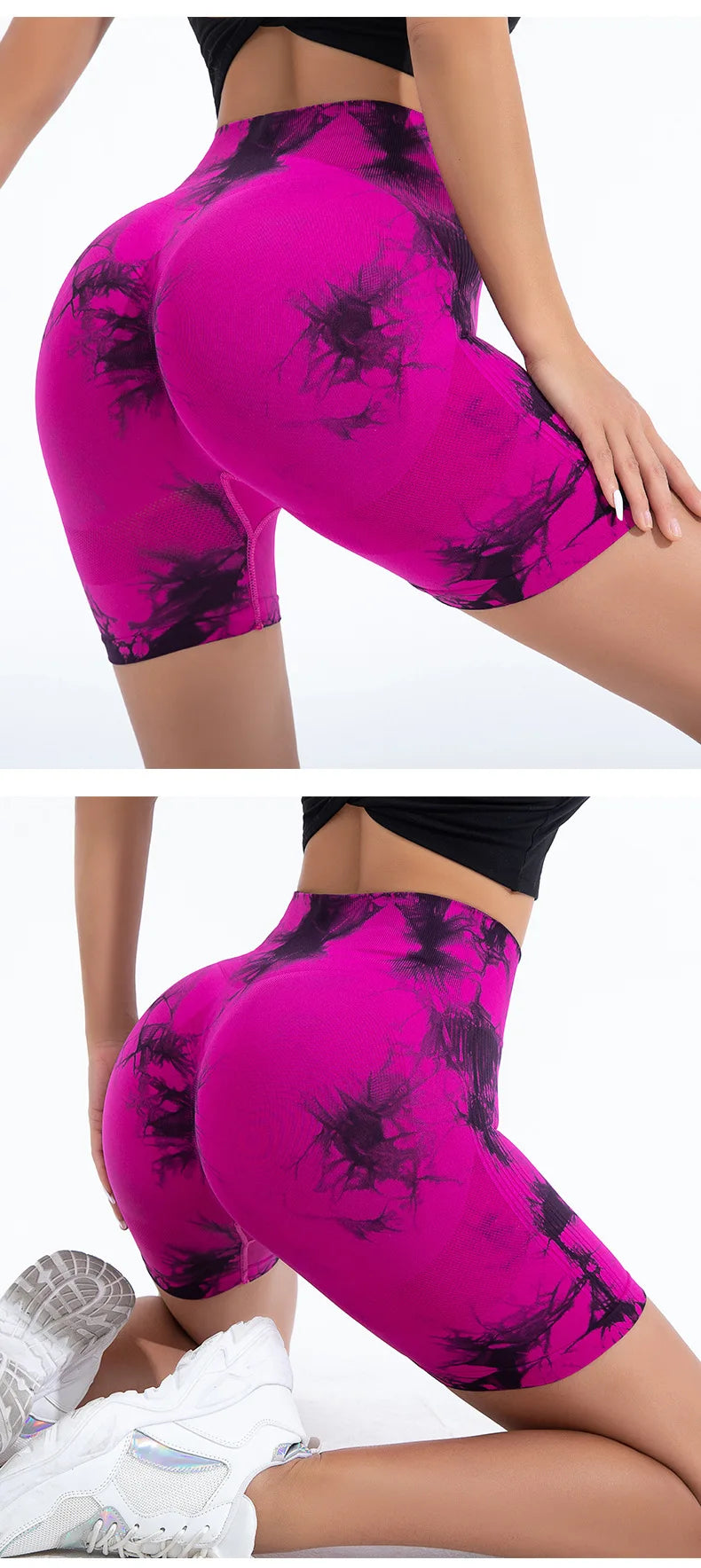 High Waist Butt Lift Shorts Women Seamless Tie Dye Shorts Gym Workout Running High Elastic Fashion Knit Slim Three Point Pants SuperFye white / L SuperFye