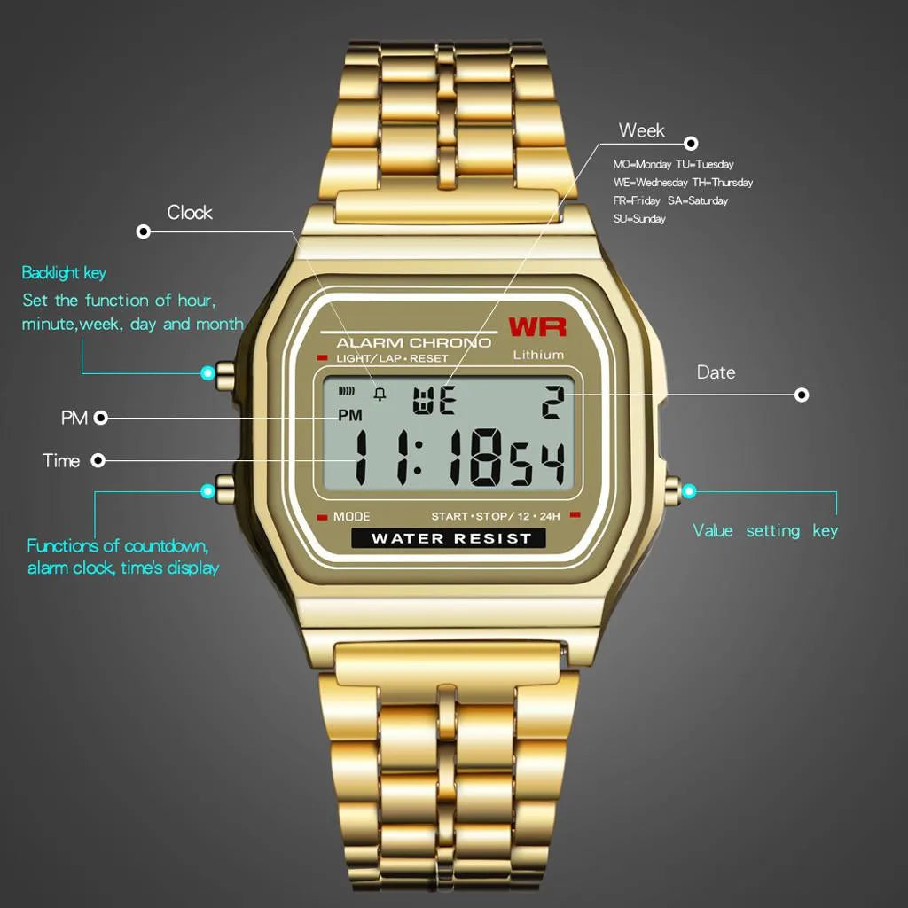 2024 Digital Watches For Men Sports Waterproof Bracelet Clock Gold Electronice LED Wristwatch Women Casucal montre homme relogio SuperFye 212 Black SuperFye