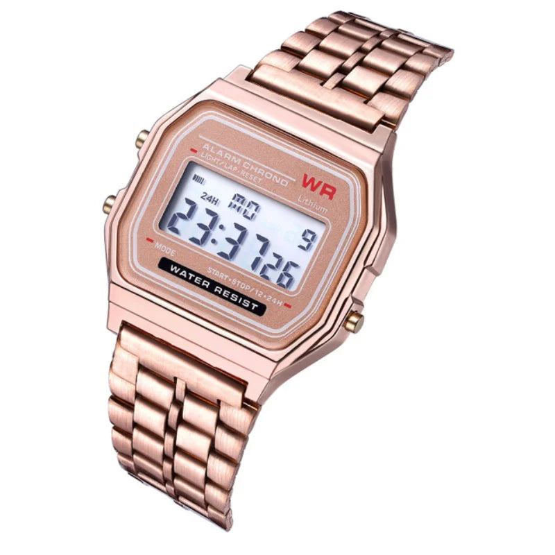 F91W Steel Strap Watches Women Watch Men Business Clock Multifunction LED Digtal Sports Wrist Watch Electronic Clock SuperFye Silvery SuperFye