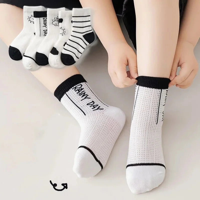 5 Pairs/Lot Children Socks Boy Girl Baby Fashion Cotton Solid Wild Soft Cozy Breathable For 1-12Y Summer Kids Casual Mesh Socks SuperFye F25910 / 1-3Years (S) SuperFye