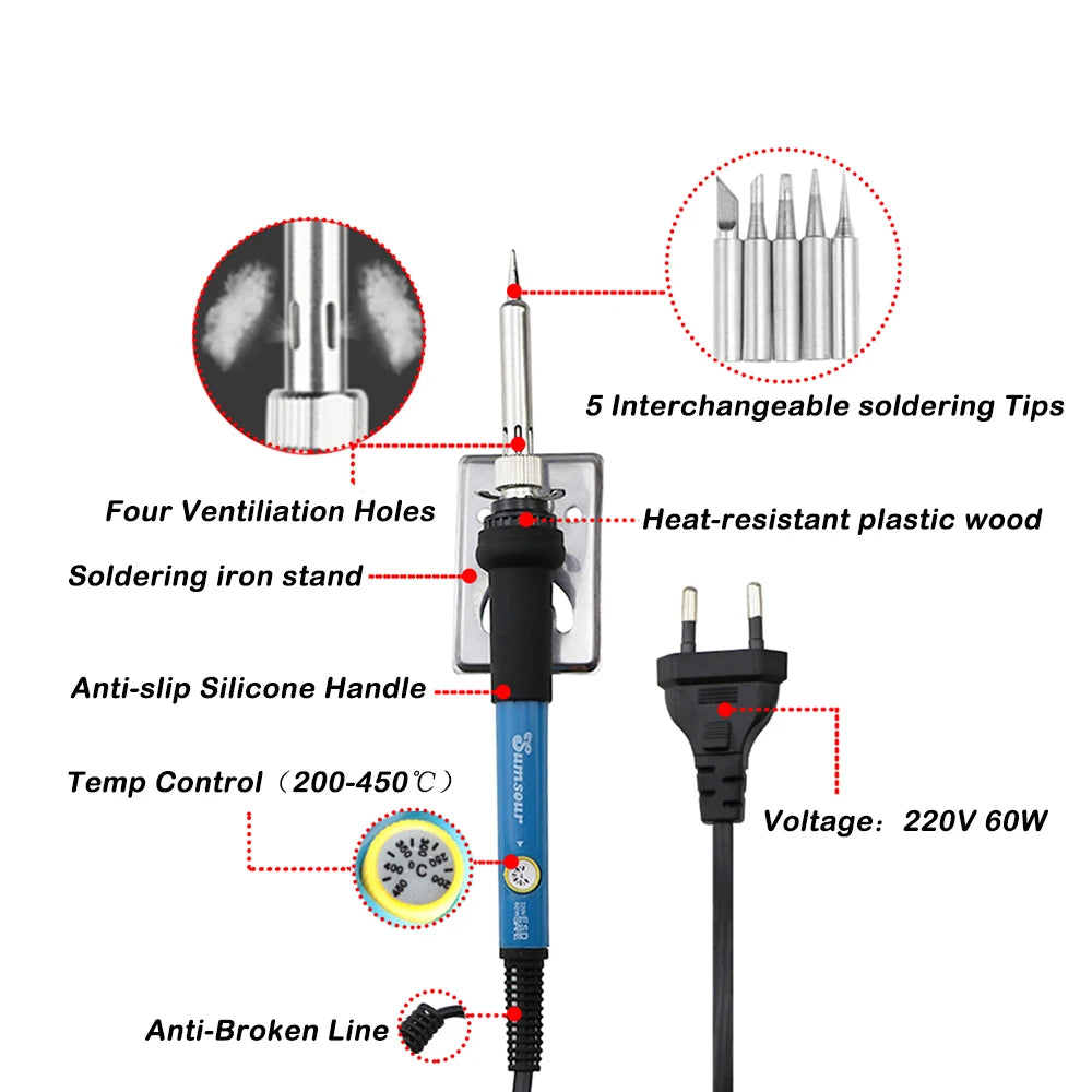 60W/80W Electric Soldering Iron Adjustable Temperature Digital Display Electronic Welding Repair Tools With Solder Tin Iron Tips SuperFye 80W Set-2 / 110V US Plug SuperFye