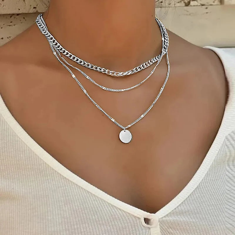 Minimalist Round Stick Pendant Necklace for Women Pearl Clavicle Necklace Leaves Long Chain Fashion Jewelry Statement Girl Gift SuperFye Silver 6 SuperFye