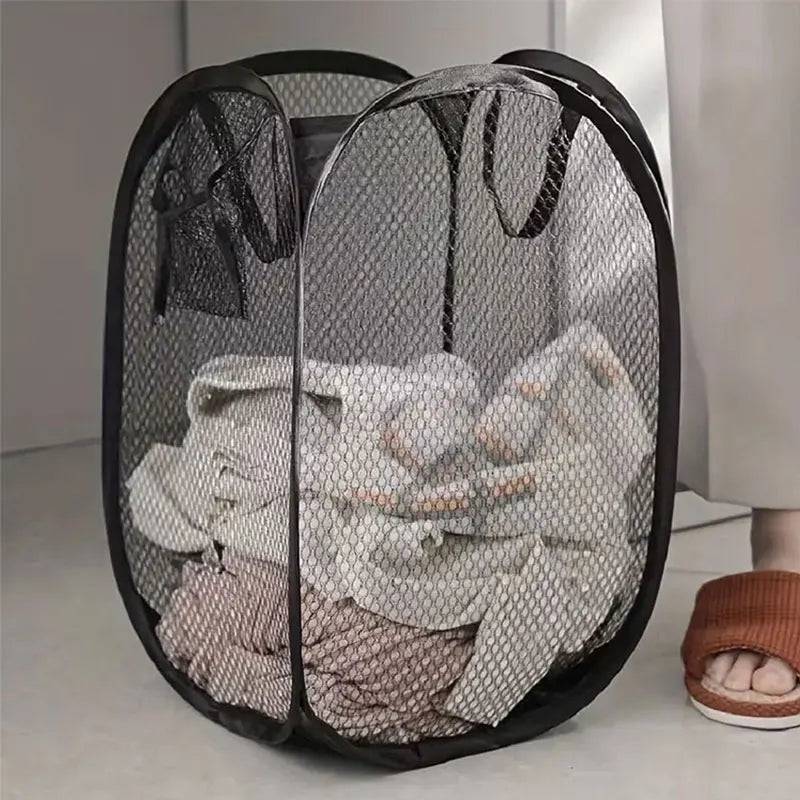 Mesh Pop-up Laundry Basket, Laundry Basket, Foldable Dirty Clothes Storage Basket, Large Capacity Storage Basket SuperFye Black SuperFye