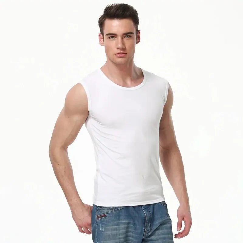 1/3 Piece Men's Wide-shouldered Cotton Vest Youth Sports Fitness Basketball Football Breathable Sweat-absorbent Joker Slim Top SuperFye 03baise / Asian-size-XXL SuperFye