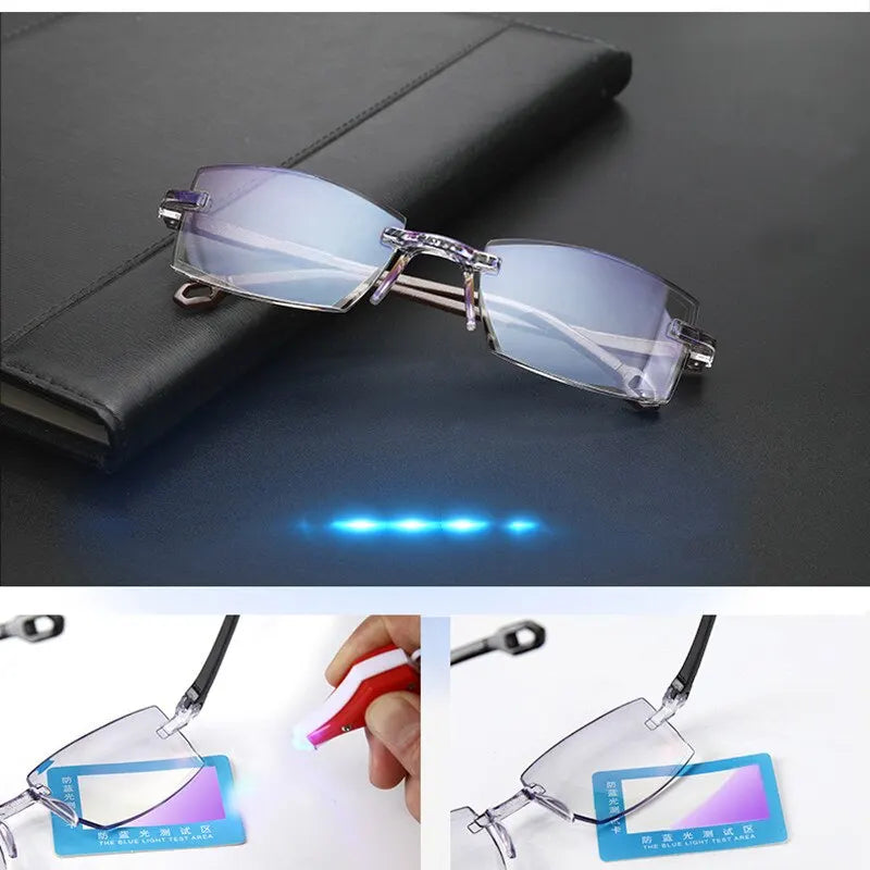 2 Pair New Men Women Rimless Reading Glasses Anti Blue Light Bifocal Far Near Magnification Eyewear Presbyopic Glasses +150 +200 SuperFye 2 pairs / +350 SuperFye