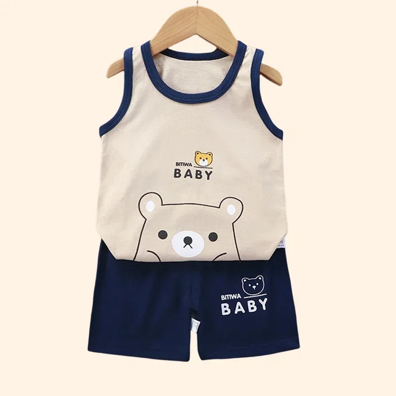 Children Sets Kids Clothes Boys Girls Vest Suit Summer Children's Clothing baby Cotton T-Shirts Shorts Tank Top Sleeveless SuperFye Style 1 / 9M SuperFye