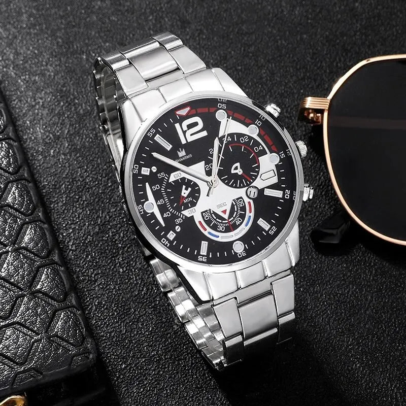 Luxury Brand Men Business Watch Stainless Steel Calendar Big Dial Watches for Men Fashion Sports Casual Quartz Wristwatch Clock SuperFye Silver SuperFye