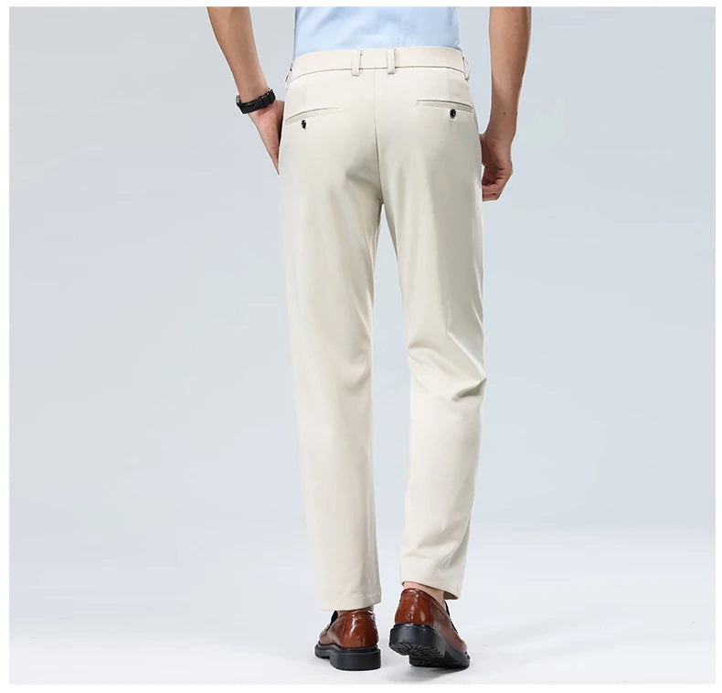 29-42 Men's Summer Thin Fashion Business Casual Suit Pants Long Pants Men's Elastic Straight Sleeve Formal Pants Plus Size 28-40