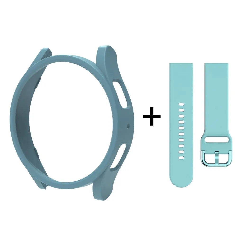 Strap+Case for Samsung Galaxy Watch 6/5/4 40mm 44mm PC Hollow Bumper for Galaxy Watch 4/6 Classic 42mm 46mm 43mm 47mm Band+Cover SuperFye Light Blue / Watch 6 Classic 47mm SuperFye