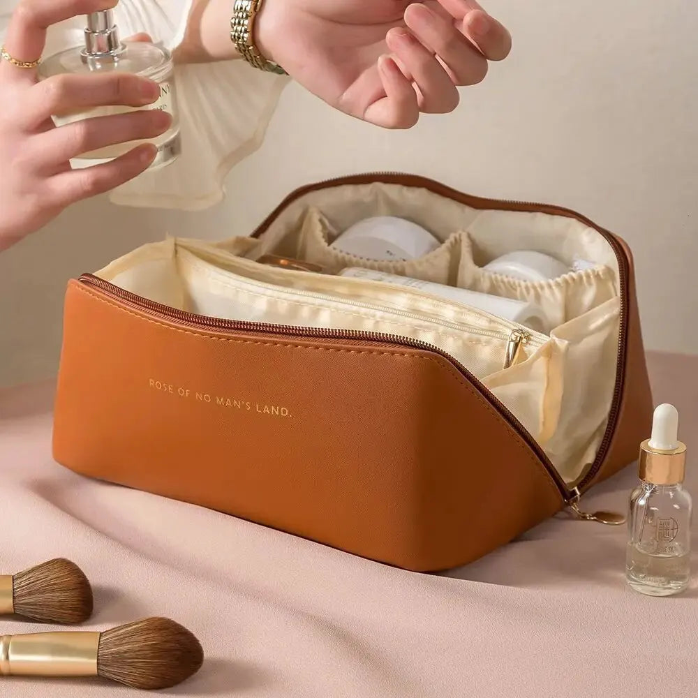 Makeup Organizer Female Toiletry Kit Bag Make Up Case Storage Pouch Luxury Lady Box, Cosmetic Bag, Organizer Bag For Travel Zip SuperFye BROWN SuperFye