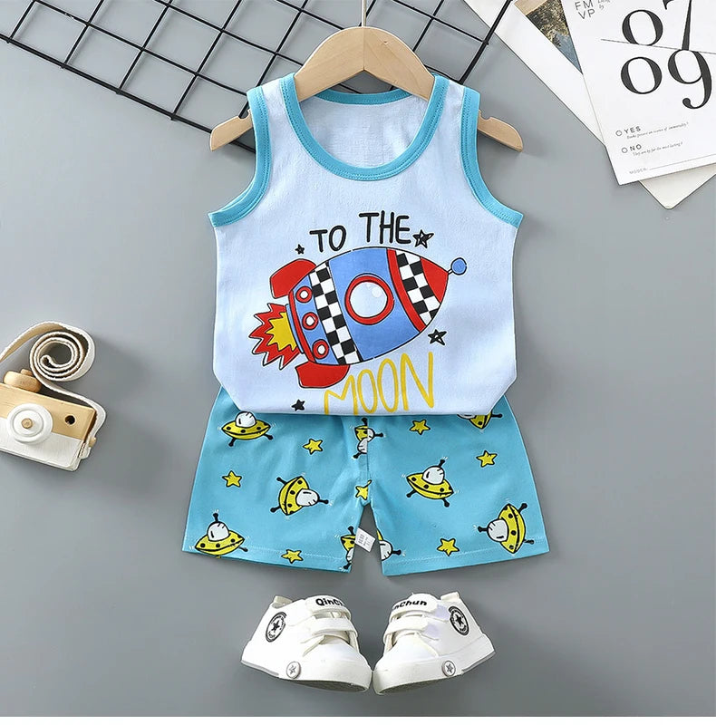 Children Sets Kids Clothes Boys Girls Vest Suit Summer Children's Clothing baby Cotton T-Shirts Shorts Tank Top Sleeveless SuperFye Style 1 / 9M SuperFye