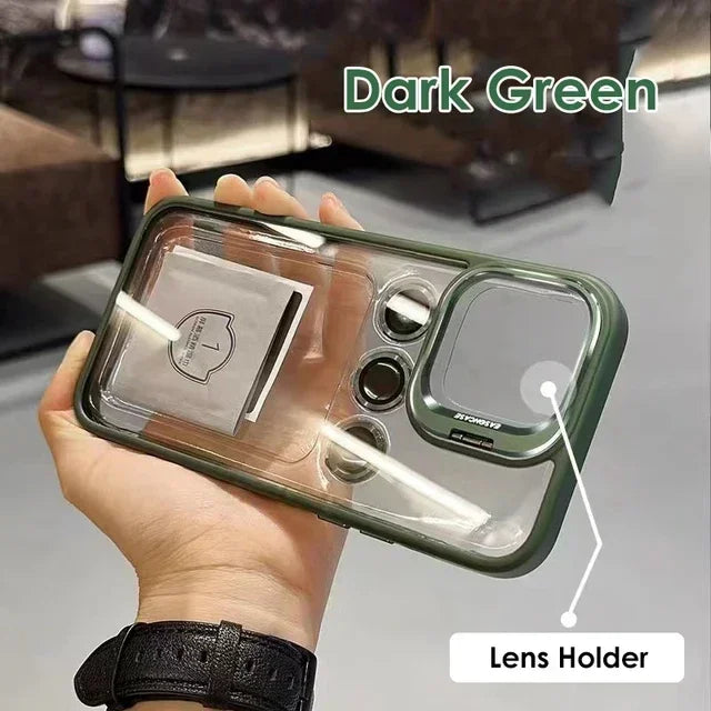 Lens Metal Ring Protector Stand Phone Case For IPhone 13 11 12 14 15 Pro Max Plus Camera Glass Lens Protection Transparent Cover SuperFye Dark Green / For Iphone 13 SuperFye