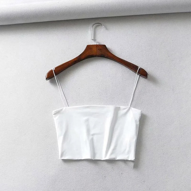 2022 Summer Women's Crop Top Sexy Elastic Cotton Camis sleeveless Short Tank Top Bar SuperFye WHITE / S SuperFye