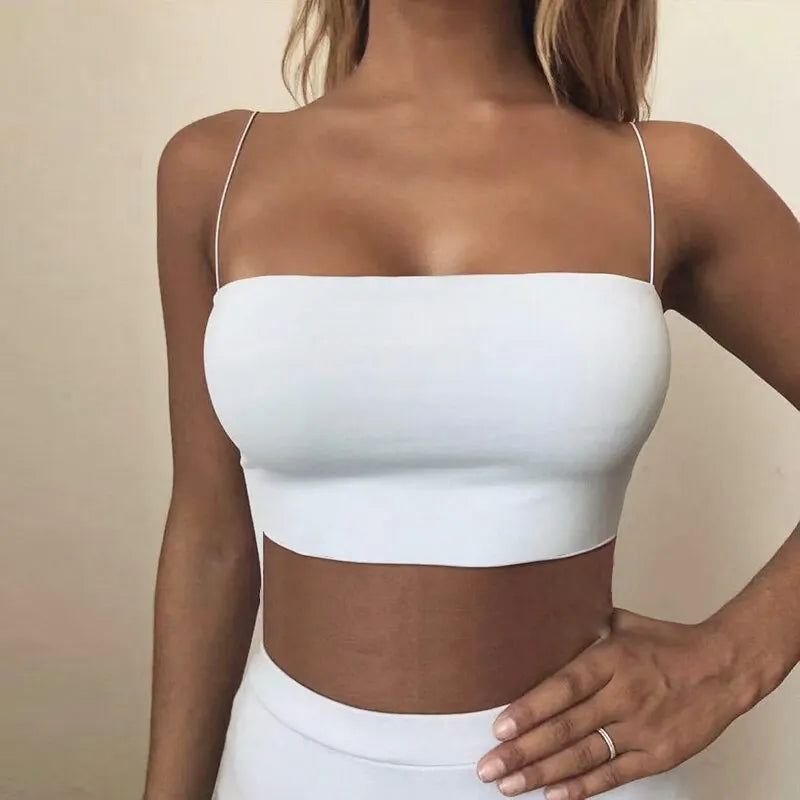 Women Crop Top Sexy Bra Seamless Tank Tops 2023 Summer Female White Strap Top Backless Camisole Solid Cropped Camis Clothing