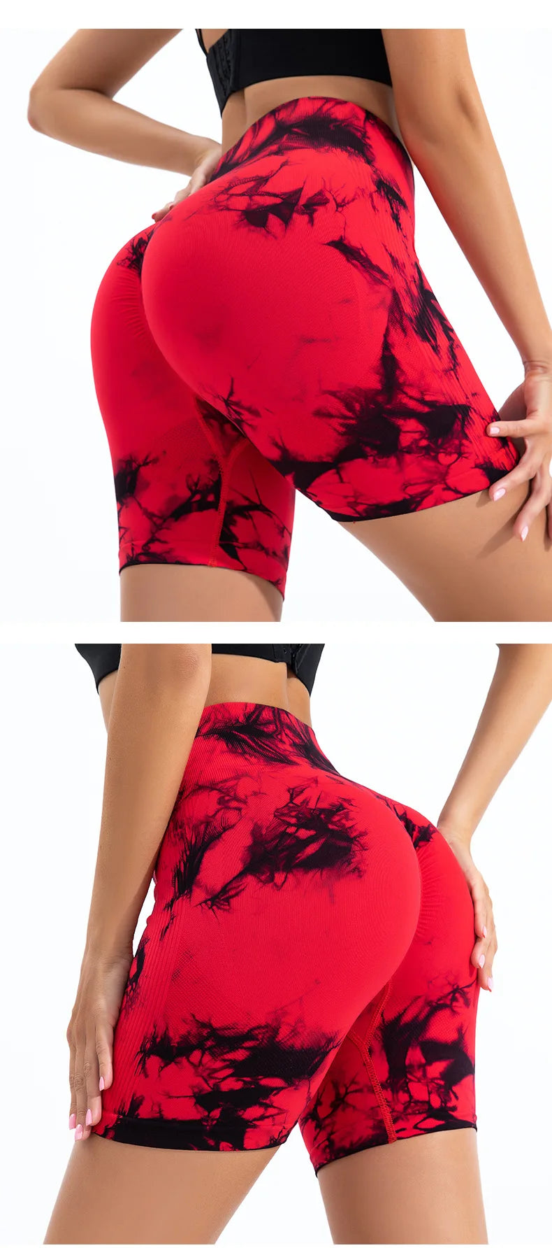 High Waist Butt Lift Shorts Women Seamless Tie Dye Shorts Gym Workout Running High Elastic Fashion Knit Slim Three Point Pants SuperFye white / L SuperFye