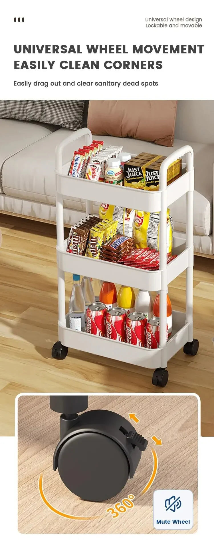 Household Multi-layer Small Cart Storage Rack Floor To Floor Kitchen Bedroom Bathroom Storage Rack Storage Rack With Wheels SuperFye White SuperFye