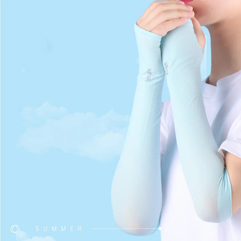 UV Solar Arm Sleeves Woman Men Cycling Fingerless Gloves Cool Muff Summer Ice Silk Elastic Arm Cover Driving Anti-Sunburn Sleeve SuperFye skin color B / One Size SuperFye