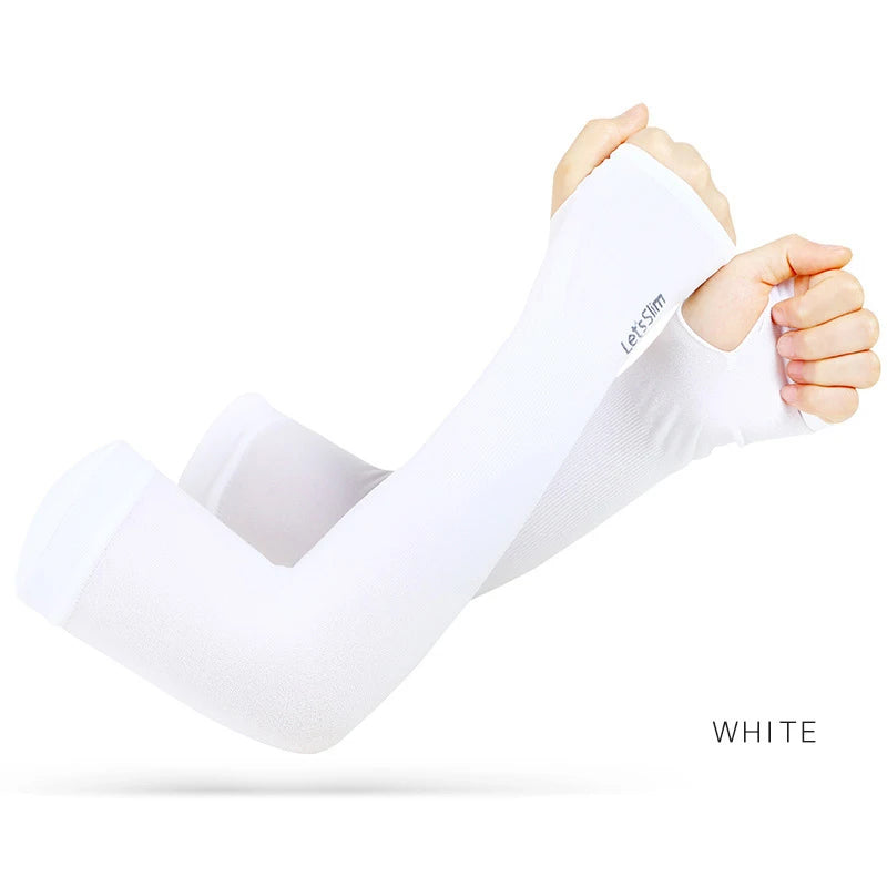 UV Solar Arm Sleeves Woman Men Cycling Fingerless Gloves Cool Muff Summer Ice Silk Elastic Arm Cover Driving Anti-Sunburn Sleeve SuperFye white A / One Size SuperFye