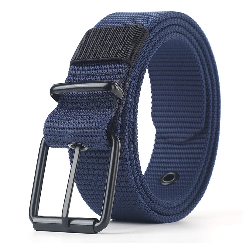 Perforated canvas belt, men's needle buckle belt, student youth Korean version, versatile jeans belt, outdoor, extende belt SuperFye Navy Blue / 130cm SuperFye