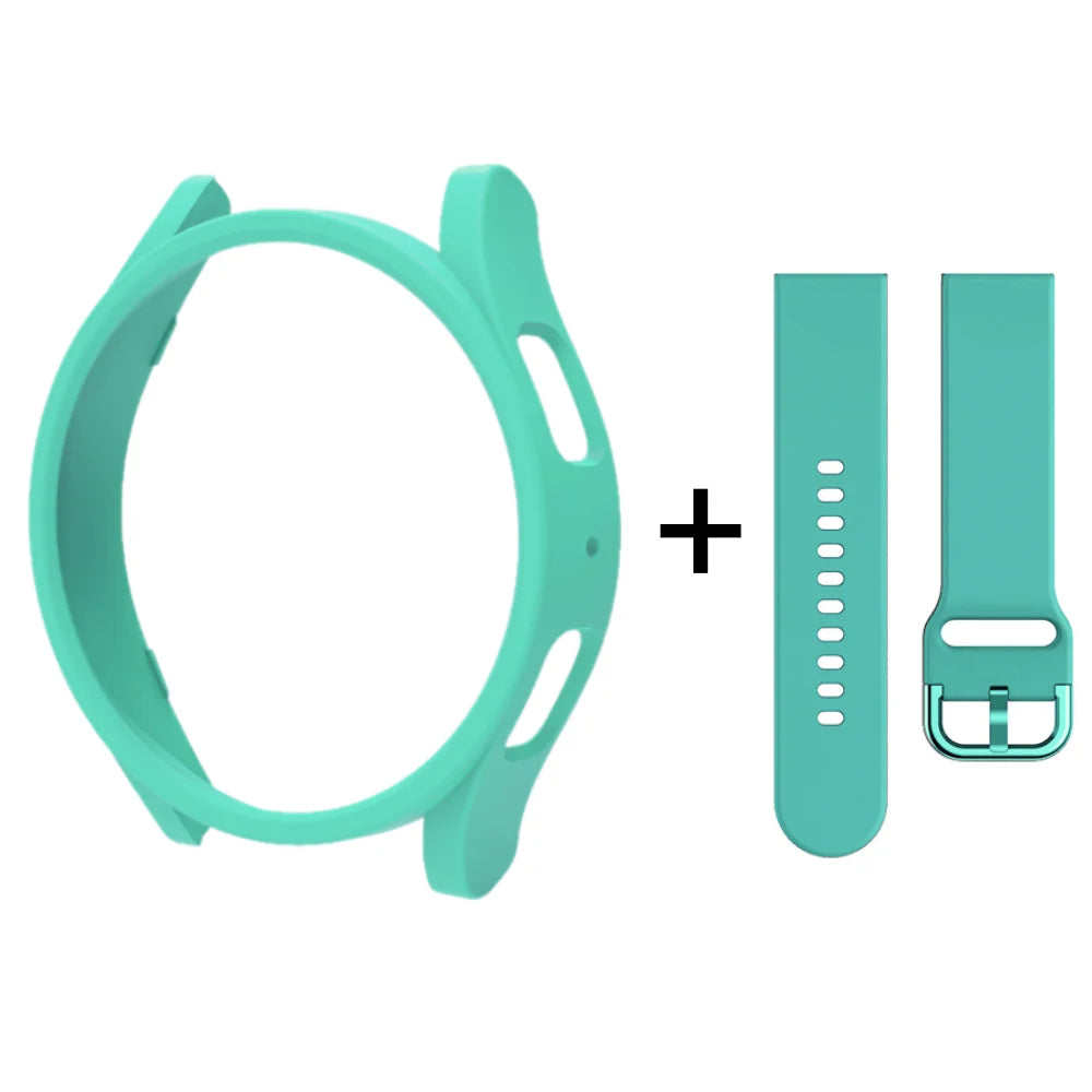 Strap+Case for Samsung Galaxy Watch 6/5/4 40mm 44mm PC Hollow Bumper for Galaxy Watch 4/6 Classic 42mm 46mm 43mm 47mm Band+Cover SuperFye Mint Green / Galaxy Watch 4 44mm SuperFye