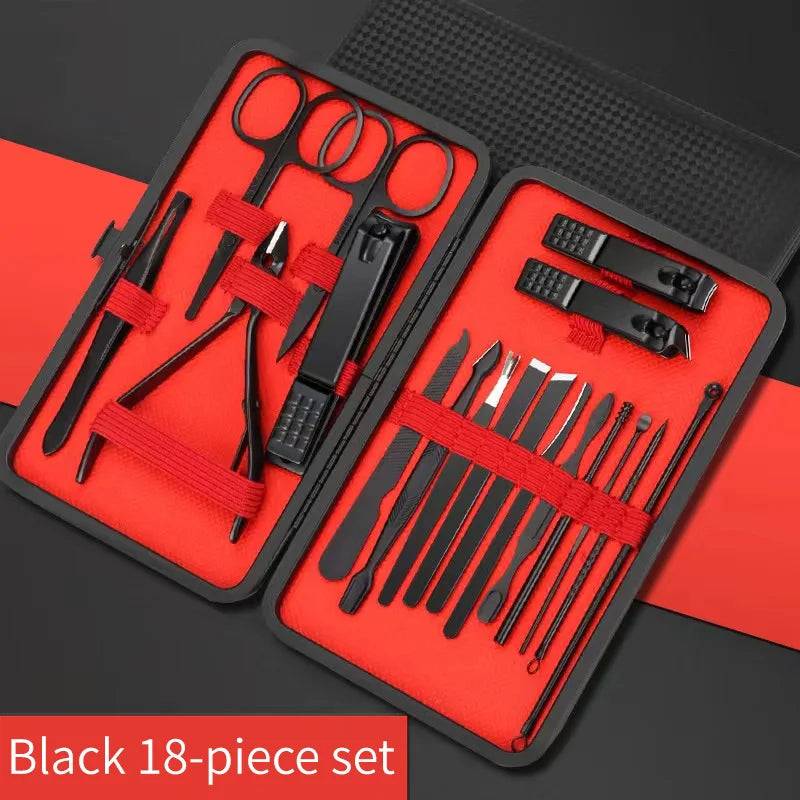 Nail Clipper Set Set Convenient Beauty Tools Nail Clipper Manicure Nail Trimmer Pedicure Knife Ear Peeling Knife Nail Manicure T SuperFye Black 18-piece set SuperFye