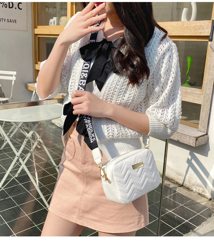 Wave Embroidery Square Bag Shoulder Strap With Printed Large Capacity Shoulder Crossbody Bag for Women SuperFye White SuperFye