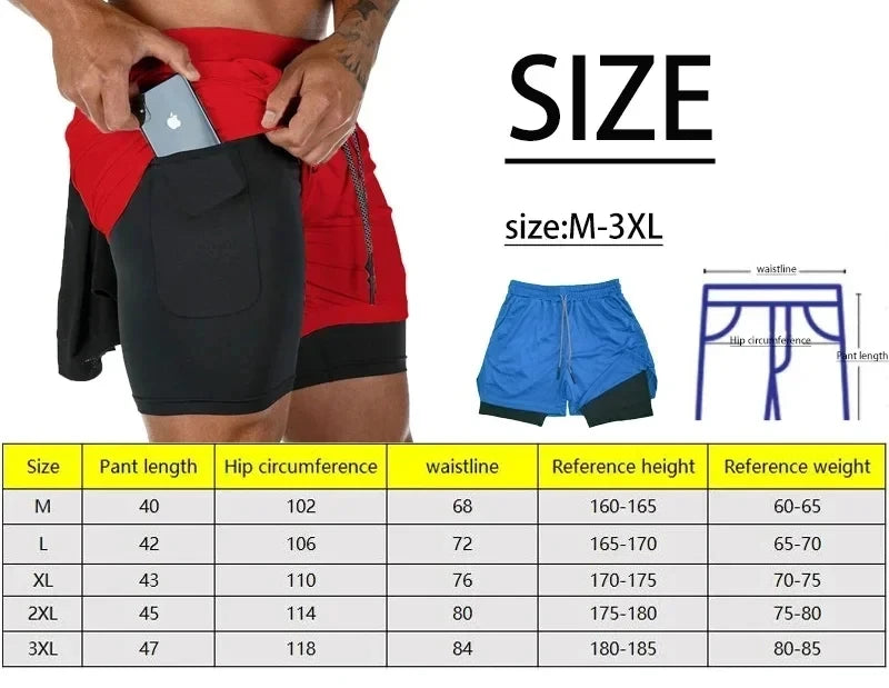 Men's Two-in-one Sports Shorts Breathable Casual Quick-drying Double-layer Shorts Summer Running Sportswear Bottoms M-3XL SuperFye SKY BLUE / M SuperFye