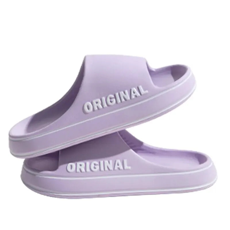 Feslishoet Women Letter Slippers Beach Slides Solid Color Mens Thick Sole Indoor Bathroom Anti Slip Shoes Summer Couple Sandals SuperFye lightpurple / 40-41 SuperFye