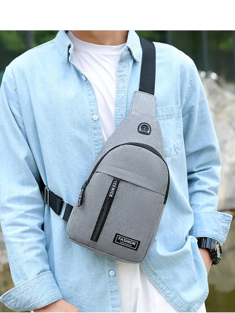 Chest Bag Fashion New Solid Color Men Chest Bag Outdoor Casual Fashion One Shoulder Crossbody Bag SuperFye grey SuperFye