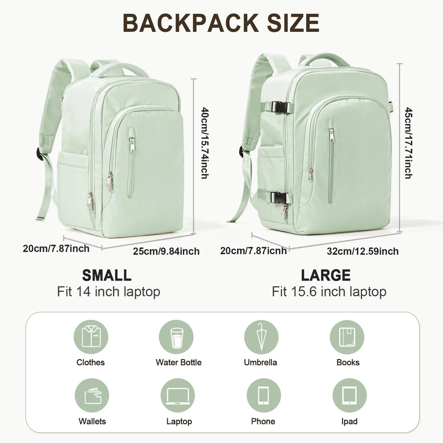 Laptop Bag Travel Backpack for Women Large Capacity Easyjet Carry-Ons 45x36x20 Backpack Ryanair 40x20x25, Men's Cabin Backpack SuperFye Light Green / S SuperFye