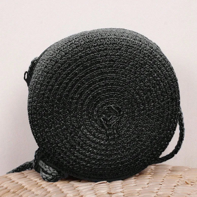 Minimalist Straw Bag Round Crossbody Purse Women Shoulder Vocation Style Handbag SuperFye orage SuperFye