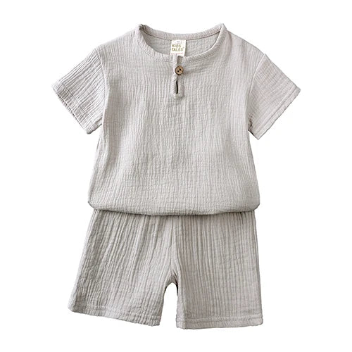 Hot Sale Kids Clothes Sets Outfits 2 Pcs Linen Cotton Infant Baby Boys Girls Clothing Newborn Top T-Shirt+Shorts Children Suit SuperFye 1 / 6-7Y (130) SuperFye