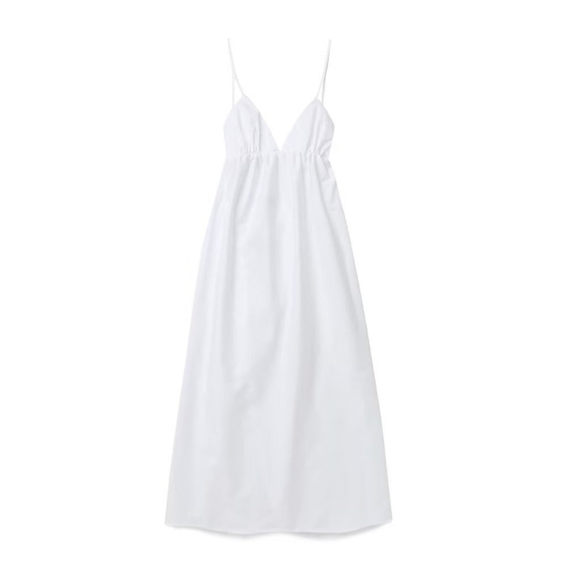 Sexy Backless Midi Dress Sleeveless V Neck Dress 2023 Fashion Summer Woman Causal Loose Beach Dress Holiday White Long Dress