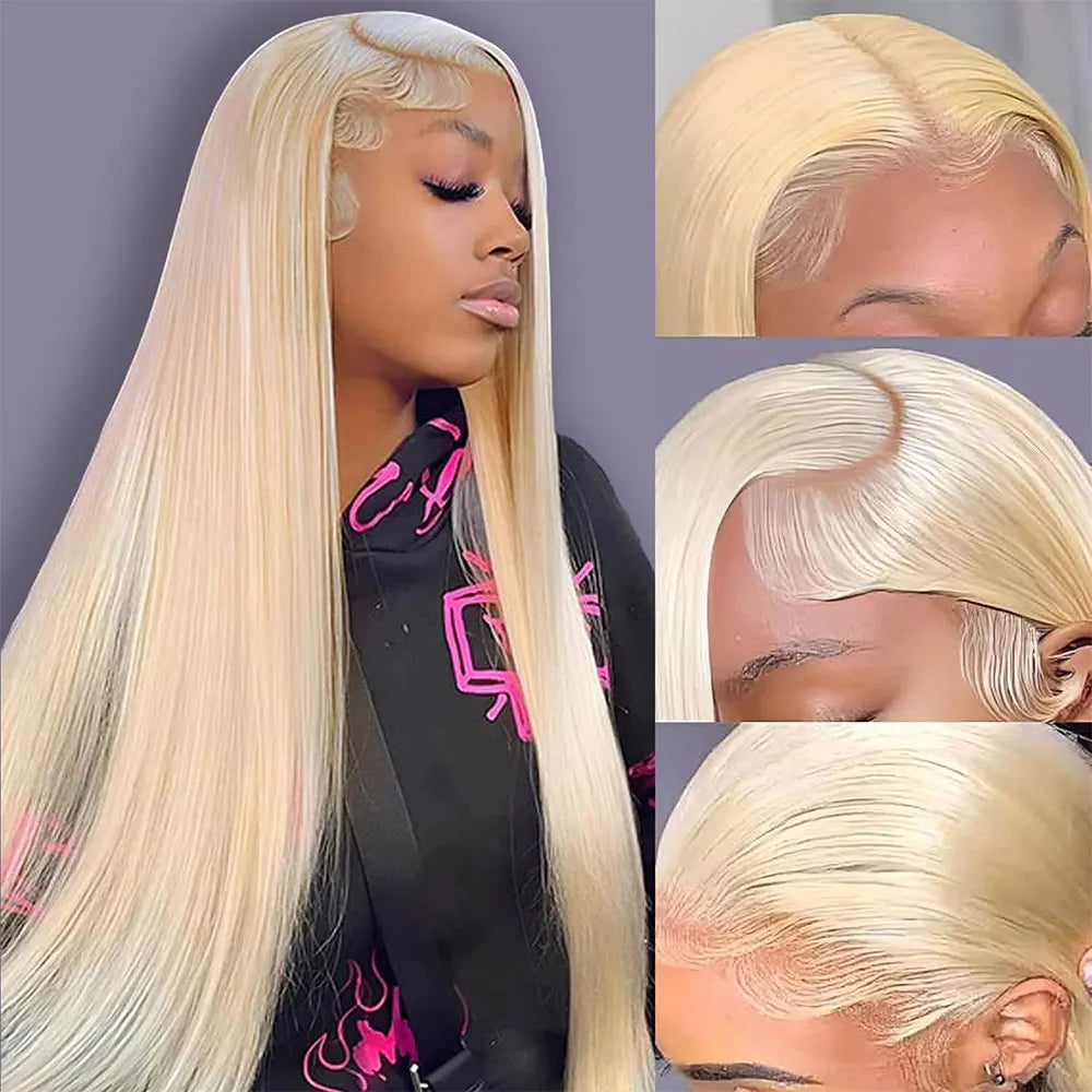 Blonde 613 13x6 Lace Frontal Wigs HD 613 Lace Front Human Hair Wigs For Women Pre pucked Straight Human Hair Wigs Can Be Dyed