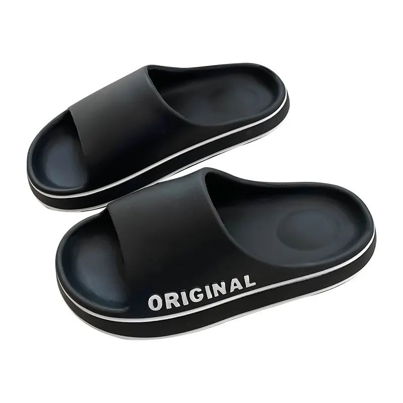 Feslishoet Women Letter Slippers Beach Slides Solid Color Mens Thick Sole Indoor Bathroom Anti Slip Shoes Summer Couple Sandals SuperFye Black / 36-37 SuperFye