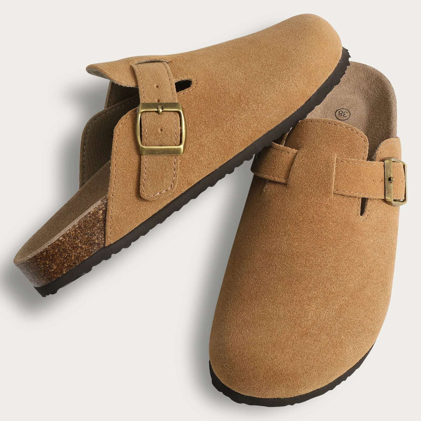 Comwarm Fashion Women's Suede Mules Slippers Men Clogs Cork Insole Sandals With Arch Support Outdoor Beach Slides Home Shoes