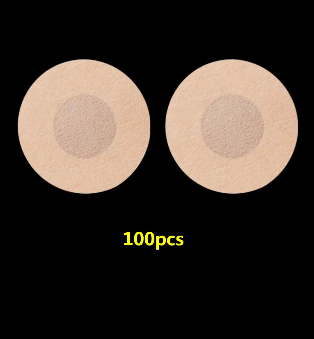 100Pcs Nipple Sticker Disposable Invisible Chest Sticker Non-woven Bra Breast Patch Bra-less Pasties Pad Nipple Cover Stickers SuperFye Round 100pcs / 100PCS SuperFye