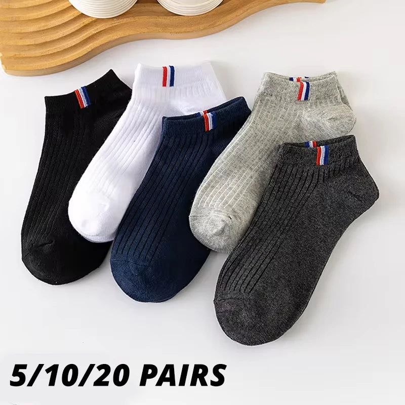 5/10/20 Pairs Of Thin Summer Blending Boat Socks Plain Color Mens Casual Socks Breathable Sweat Absorbing Calibration Socks SuperFye 5 Pairs Mixed Colors / ONE SIZE 38-43 SuperFye